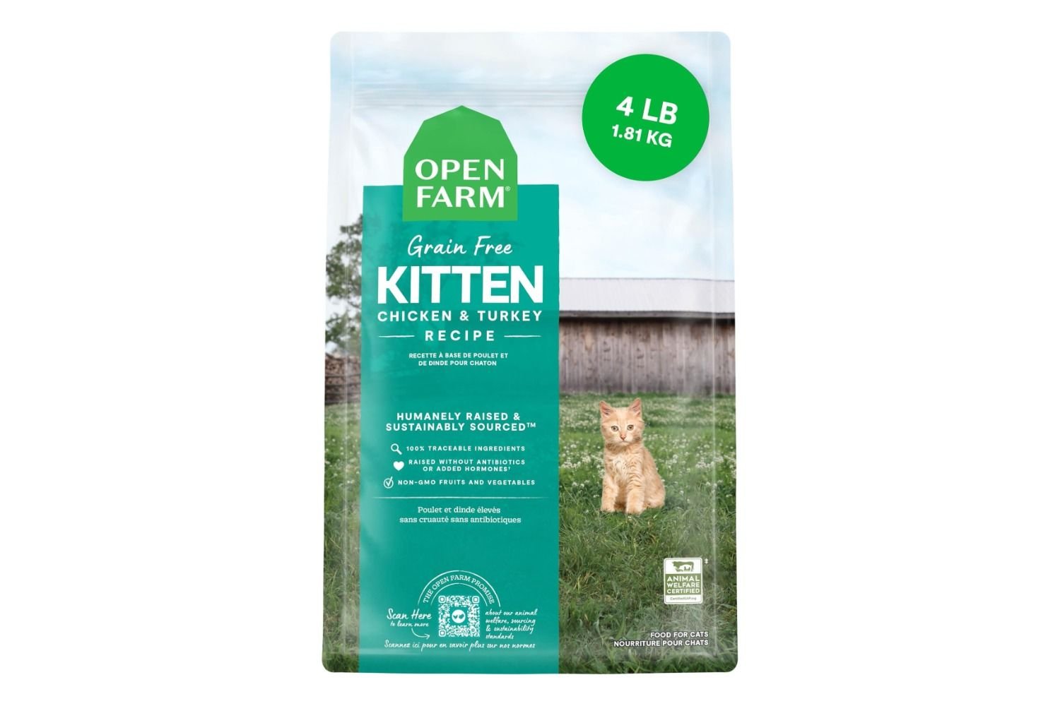 Open Farm, Grain Free Dry Kitten Food, Nutrient Dense Kibble with Protein, Vitamin A, Taurine, Naturally Occurring Fibers & Prebiotics, Homestead Turkey & Chicken Recipe for Kittens, 4lb Bag
